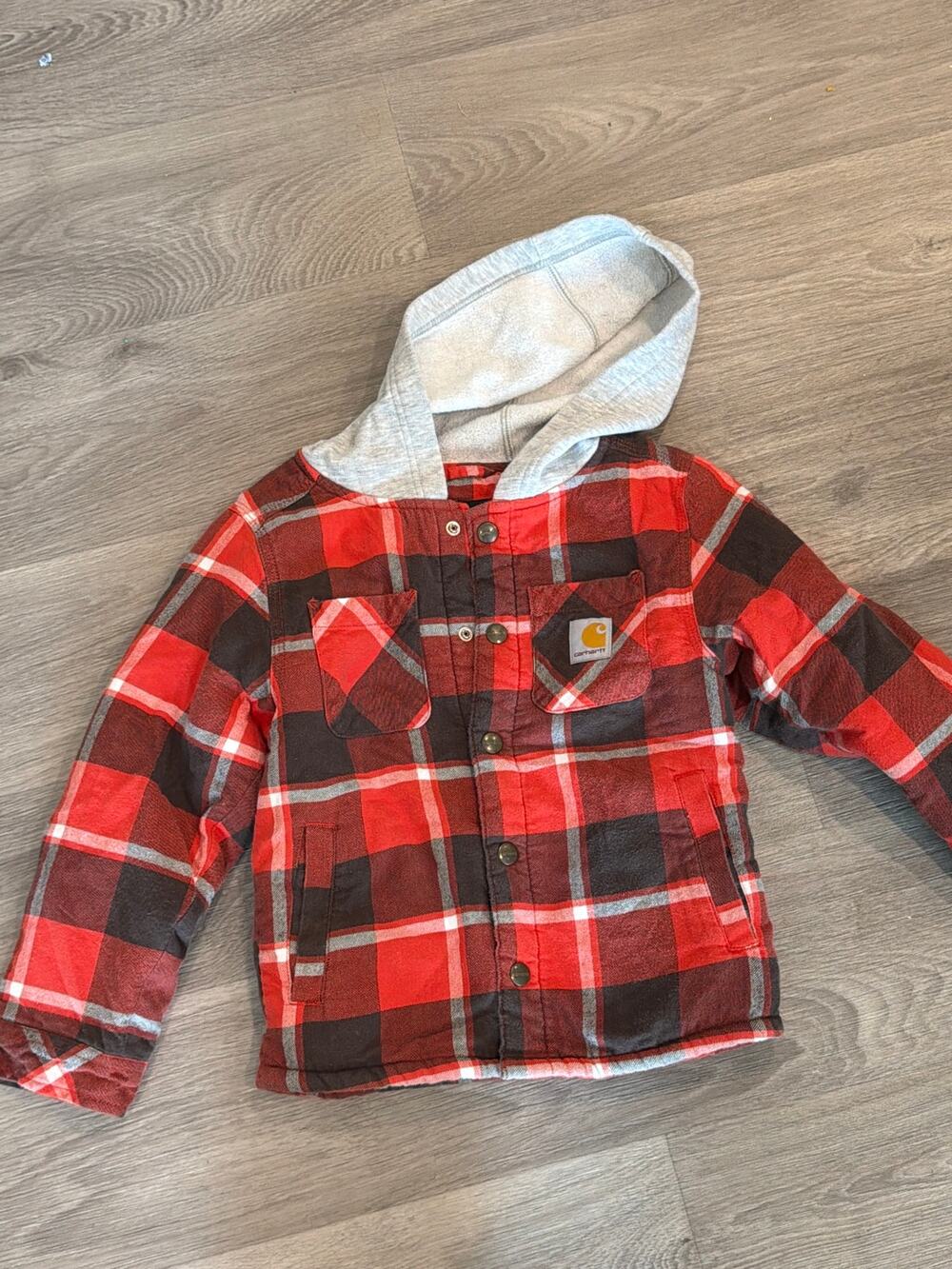 Carhartt boys size XS or 6 plaid flannel fleece lined hoodie jacket